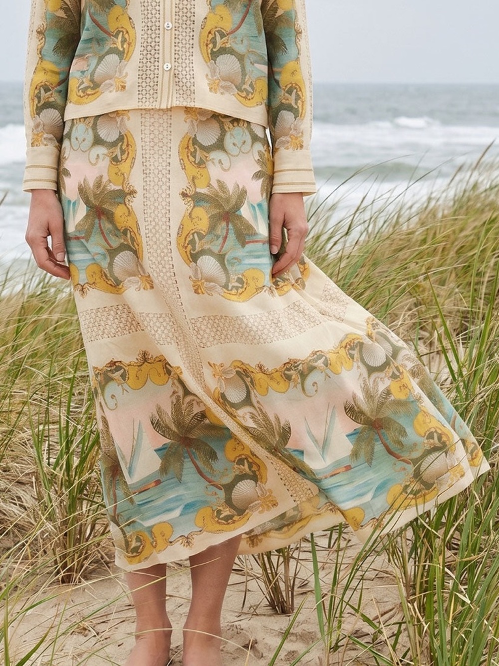FARM Rio Sand Royal Sea Crochet Midi Skirt Size Small NWT - Picture 2 of 13